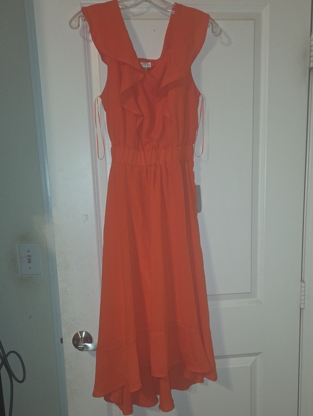 Spense Bright Orange Ruffle High-Low Dress